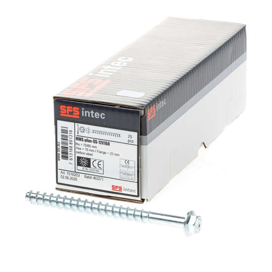 Afbeeldingen van SFS Betonschroef 12x160mm Multi-Monti-plus, met zeskant kop en aangeperste ring, verzinkt