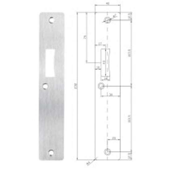 Afbeeldingen van Universele sluitplaat RVS 3mm TBV slot 610 en 4347 232mm x 40mm x 3mm - [versie 40mm]