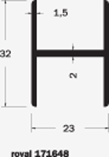 Afbeeldingen van Aluminium H-profiel 23 x 32 x 2 x 1.5mm