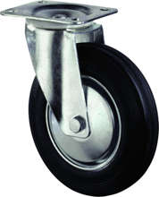 Afbeeldingen van Zwenkwiel, zwart rubber wiel met stalen velg en rollager, 50kg 80mm