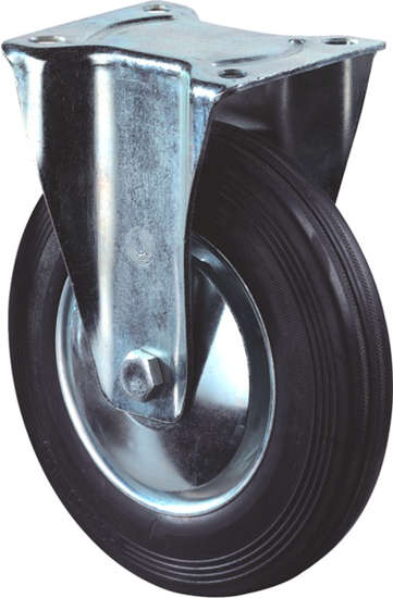 Afbeeldingen van Bokwiel, zwart rubber wiel met stalen velg en rollager, 205kg 200mm