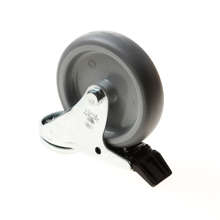 Afbeeldingen van Zwenkwiel met boutgat, grijs rubber wiel met glijlager + rem 65kg 100mm