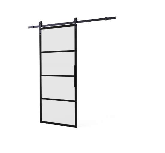 Afbeeldingen van DIY-schuifdeur Cubo zwart inclusief mat glas, afmeting deur 2350x980x28mm + zwart ophangsysteem type Basic