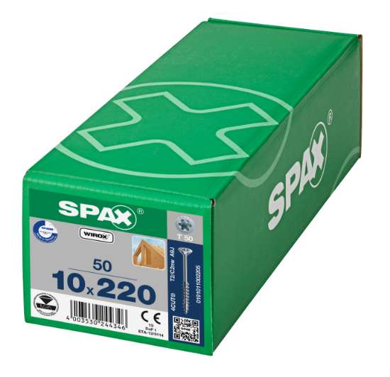 Afbeeldingen van Spax-s Spaanplaatschroef platverzonken kop geel verzinkt T50 10 x 220mm