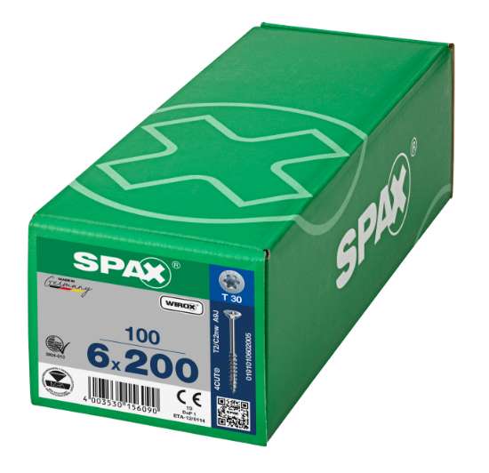 Afbeeldingen van Spax Spaanplaatschroef platverzonken kop 6.0 x 200mm verzinkt T-Star T30 deeldraad