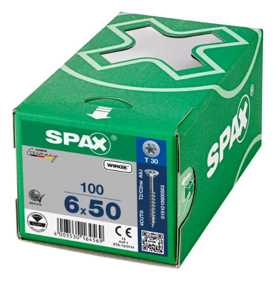 Afbeeldingen van Spax Spaanplaatschroef platverzonken kop 6.0 x 50mm verzinkt T-Star T30 deeldraad