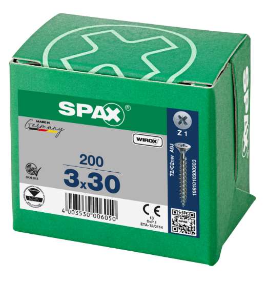 Afbeeldingen van Spax Spaanplaatschroef 3x30mm platverzonken kop verzinkt pozidriv (per 200 stuks)