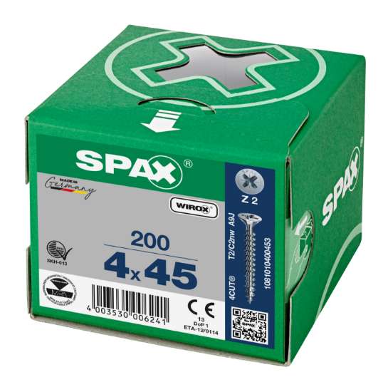 Afbeeldingen van Spax Spaanplaatschroef platverzonken kop verzinkt pozidriv 4.0x45mm (per 200 stuks)