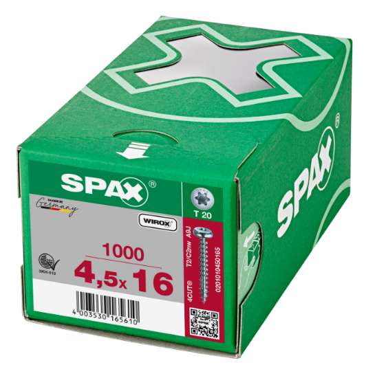 Afbeeldingen van Spax Spaanplaatschroef cilinderkop verzinkt T-Star T20 4.5x16mm (per 200 stuks)