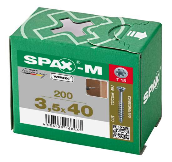 Afbeeldingen van Spax-m MDF Spaanplaatschroef met boorpunt verzinkt T-Star T15 deeldraad 3.5x40mm (per 200 stuks)