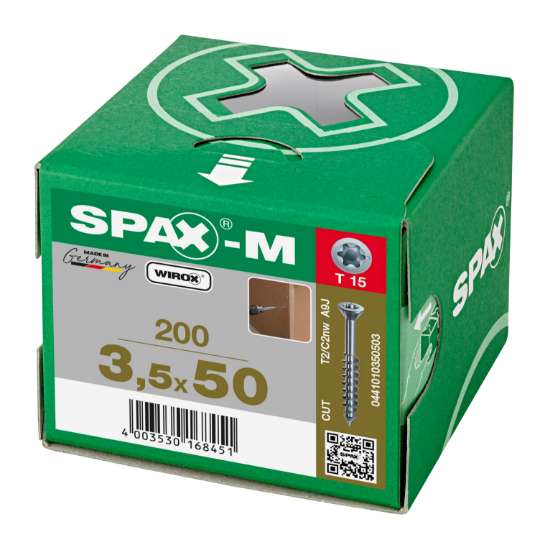 Afbeeldingen van Spax-m MDF Spaanplaatschroef met boorpunt verzinkt T-Star T15 deeldraad 3.5x50mm (per 200 stuks)
