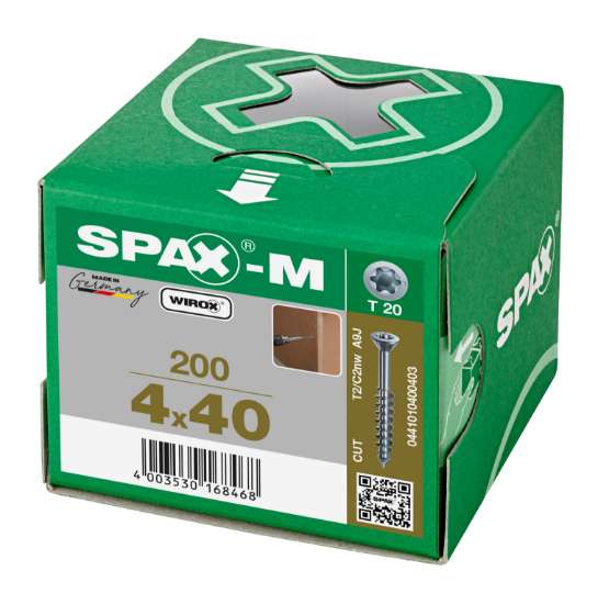 Afbeeldingen van Spax-m MDF Spaanplaatschroef met boorpunt verzinkt T-Star T20 deeldraad 4.0x40mm (per 200 stuks)