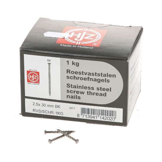 Afbeeldingen van 1kg schroefnagel rvs bk 2.5x30mm