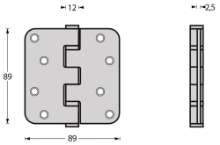 Afbeeldingen van Kogellagerscharnier 0035.462540CE RVS ronde hoeken 89 x 89mm