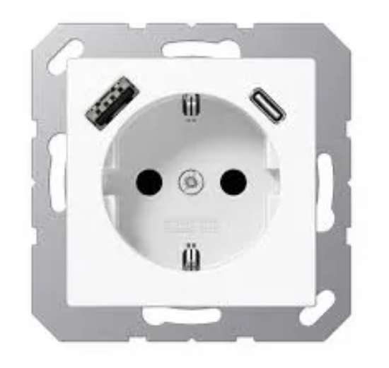 Afbeeldingen van Jung WCD RA+USB-A & USB-C 1-voudig glans wit