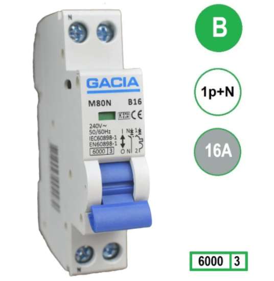 Afbeeldingen van Installatieautomaat 16A 1P+N B 6kA 230v/400v